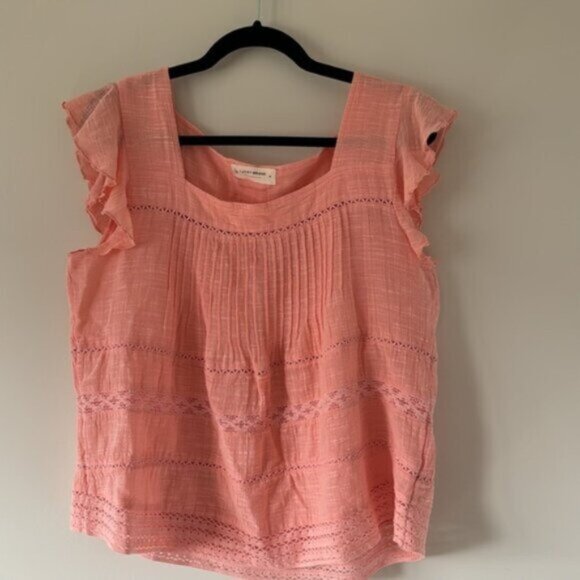 Lucky Brand Women Pink Ruffled Sleeveless Cotton Blouse Size Medium - Picture 1 of 13
